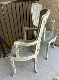 Antique Vintage French Painted Caned Fauteuil Chairs a Pair ...