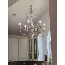 Distressed White 6-Light 29" Empire French Country Chandelier with Bead Strings - D 29" x H 37.8" - Bed Bath & Beyond - 32306859