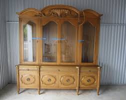 Vtg Italian Provincial Large China Hutch, Etched Glass Loads ...