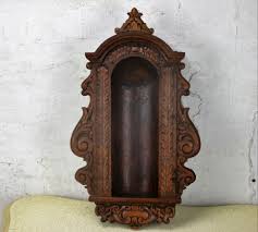 Antique Hand Carved Ornate Heavy Wood Chapel Niche Wall Hanging for Statue 18 " - Collectors in the House