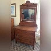 Antique 2x2 Oak Dresser with Scroll Top Mirror - Matthews Auctioneers