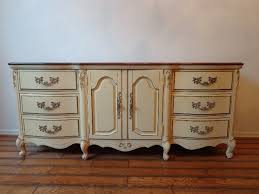 Dresser Chest of Drawers French Provincial Vintage Media Console Table Regency Hollywood Bedroom Furniture Country Shabby Chic 2 Tone Wood