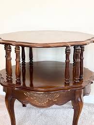 Two-Tiered Wood French Provincial Inlaid Side Table | EstateSales.org