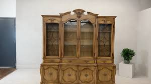 Large French Provincial Style China Cabinet in Hardwood Finish, USA Wired For Sale at 1stDibs