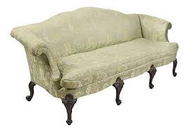 Chippendale Damask Upholstered Camelback Sofa