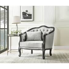 37" Samael Accent Chair Gray Linen Dark Brown Finish - Acme Furniture : Target