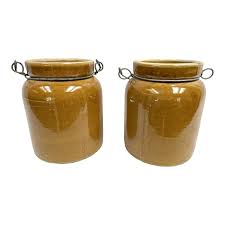 Antique Glazed French Crocks With Metal Carriers - a Pair ...