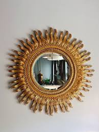 Extra Large Vintage Golden Sunburst Plaster Wall Mirror 42 ...