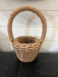 Vintage Wicker Rope Basket With Handle | Wicker Planter | Wicker Storage | Rustic Farmhouse Boho Home Decor | Nautical Primitive Style - Etsy