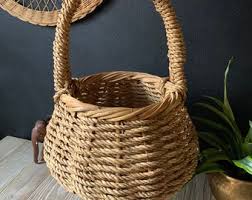 Vintage Wicker Basket With Handle | Wicker Planter Basket | Wicker Storage | Rustic Farmhouse Decor | Boho Home Decor | Shabby Cottage Chic - Etsy