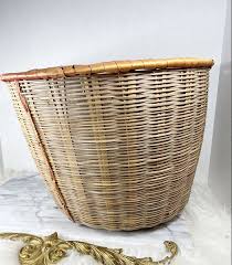 Vintage Basket Woven Wicker Rattan Large 11.5” T x 15" W Round Planter Antique | eBay