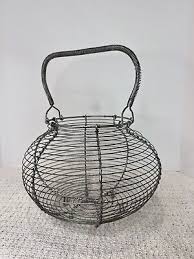 VTG French Farmhouse Wire Egg Basket w/ Coiled Fixed ...