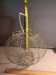 Vintage Farmhouse Coil Wire Egg Basket Round w/fixed handle ...