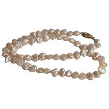 Vintage river pearl hand knotted Necklace 14 karat gold clasp ...