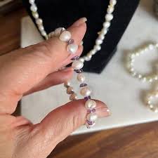 Honora Freshwater Pearl & Gem Stone Chip Bead Stretch 3 Bracelets & Necklace | eBay