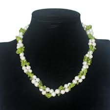 Genuine Natural White Pearl & Green Peridot Necklace 2 ...
