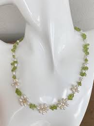 Peridot and Pearl Daisy Necklace & Bracelet Set – Natural ...