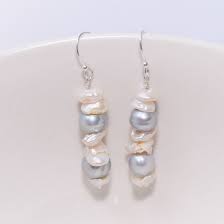 Grey& White Keshi Pearl Earrings // Handmade Dangle Earrings ...