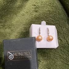 Honora | Accessories | Honora Pink Peach Oval Pearl Sterling Silver Drop Dangle Hook Earrings | Poshmark