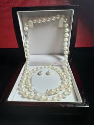 NWT Sterling Silver clasp white pearl necklace, bracelet, pierced earrings set | eBay