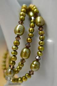Olive Green Freshwater Pearl and Crystal Necklace and ...