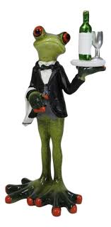 Green Toad Frog Silver Service Butler With Wine Glass And Bottle Figurine 7"H | eBay