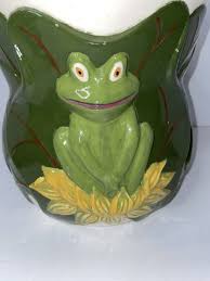 Ceramic Frog on Lily Pad Cookie Jar W/Frog Knob on Lid 1981 ...