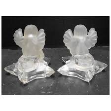 Crystal Frosted Glass Angel Star Pillow Candle Holders Pair ...