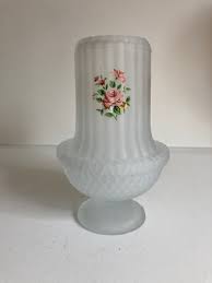 Vintage Satin Frosted Glass Ribbed Floral Fairy Lamp Fairy Light Candle Holder | eBay