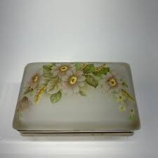 Vintage Frosted Glass Trinket Hand Painted Floral Hinged Jewelry Box | eBay