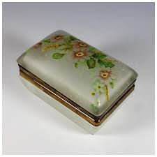 Antique Frosted Glass Hinged Enameled Trinket Dresser Box. For Sale at Ruby Lane