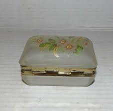 Vtg Glass Jewelry Box Floral Pattern painted on top | eBay Australia