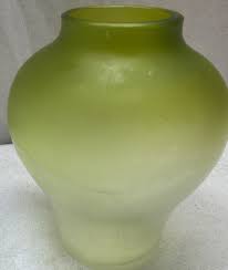 Antique Frosted Green With White Flower Enameled Glass Vase ...