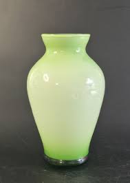 Vintage MCM Hand Blown Art Glass Vase Green & White 7 ...