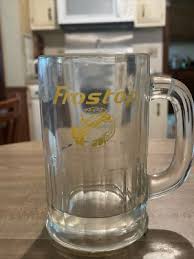 FROSTOP ROOT BEER CLEAR GLASS MUG, YELLOW PAINTED LOGO, 5” HIGH, VINTAGE | eBay