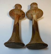 Village Pottery 9" Brown Stoneware Candlestick Taper Holder Set Signed "Gandee" | eBay