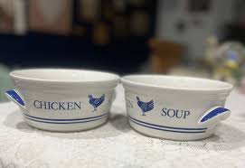 Vintage FTDA Chicken Soup Bowl 1985 Korea Ceramic Blue White ...