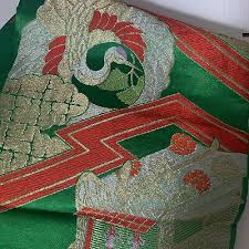 Japanese kimono FUKURO obi SILK100% green gold red. | eBay