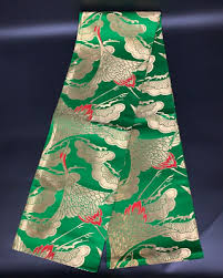 Japanese Kimono Belt Fukuro Obi Crane & Cloud Gold-Woven ...