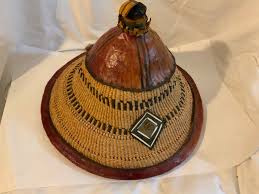 African Fulani hand made hat leather and straw | eBay