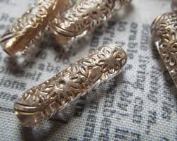Gilded Crystal Fancy Engraved Tube 21x6mm Plastic Beads 6 ...