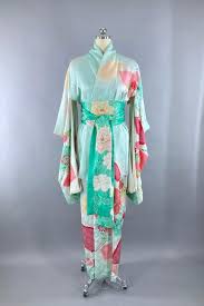 Vintage Aqua & Pink Floral Silk Furisode Kimono – ThisBlueBird