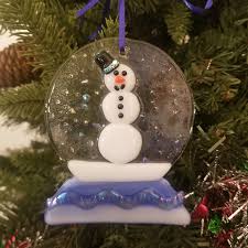 Fused glass Snow globe with snowman ornament, holiday bauble ...