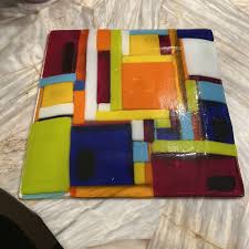 Retro Style Geometric Colorful Hand Made Art Fused Glass ...