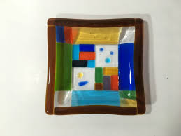 fused glass square plate Playful Blocks - Orderofglass.com