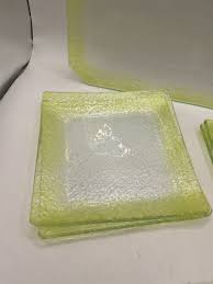 Vintage Retro 7 Piece Clear Glass Green Edge Snack Sandwich Plates 6 Sitting Set | eBay