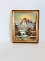 Vintage Signed Oil Painting of Cabin in the Mountains, Roy ...