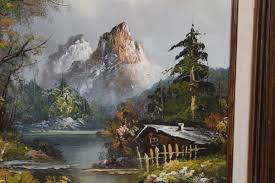 Vintage 60s 70s Signed Kaufman Framed Mountain Landscape ...