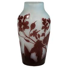 Art Nouveau Style Cameo Vase with Annual Honesty Decor from Emile Gallé, France, 1920s | Chairish
