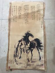 Old Chinese Calligraphy Scroll Painting "Xu Beihong - Two ...
